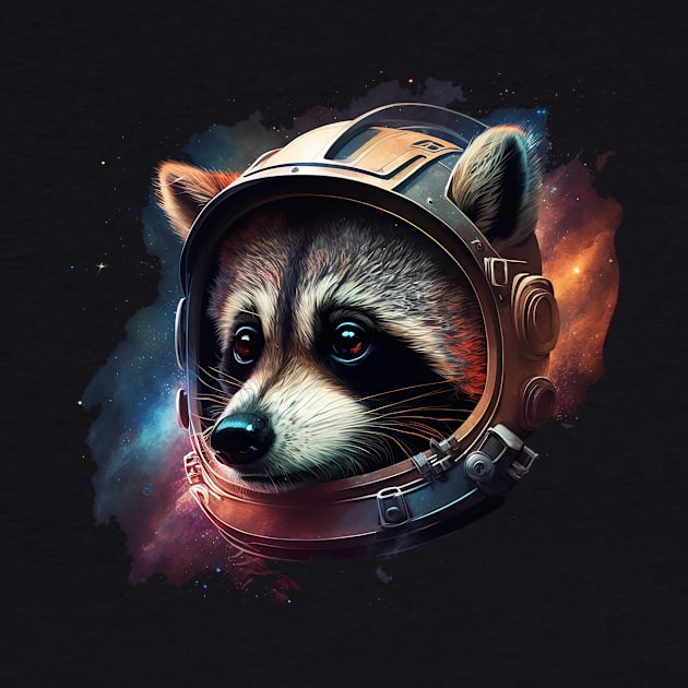 space raccoon by a cat cooking